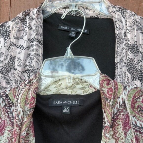 2 Vtg Sara Michelle Boho Print chiffon Jackets Over black poly Tank Top Sz 2xl - Picture 4 of 7